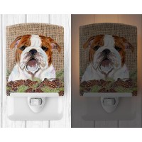 Carolines Treasures Ss4075Cnl Bulldog English On Faux Burlap With Pine Cones Ceramic Night Light Compact Ulcertified Ideal F