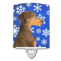 Carolines Treasures Ss4617Cnl Doberman Winter Snowflakes Holiday Ceramic Night Light Compact Ulcertified Ideal For Bedroom