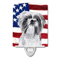 Carolines Treasures Sc9015Cnl Usa American Flag With Shih Tzu Ceramic Night Light Compact Ulcertified Ideal For Bedroom Bat