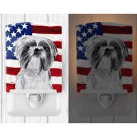 Carolines Treasures Sc9015Cnl Usa American Flag With Shih Tzu Ceramic Night Light Compact Ulcertified Ideal For Bedroom Bat