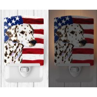 Carolines Treasures Ss4225Cnl Usa American Flag With Dalmatian Ceramic Night Light Compact Ulcertified Ideal For Bedroom Ba