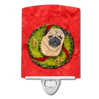 Carolines Treasures Sc9102Cnl Pug Christmas Wreath Ceramic Night Light Compact Ulcertified Ideal For Bedroom Bathroom Nurs