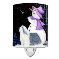 Carolines Treasures Ss8947Cnl Snowman With Bearded Collie Ceramic Night Light Compact Ulcertified Ideal For Bedroom Bathroo