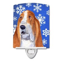 Carolines Treasures Ss4666Cnl Basset Hound Winter Snowflakes Holiday Ceramic Night Light Compact Ulcertified Ideal For Bedro