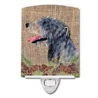 Carolines Treasures Ss4095Cnl Irish Wolfhound On Faux Burlap With Pine Cones Ceramic Night Light Compact Ulcertified Ideal F