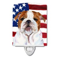 Carolines Treasures Ss4046Cnl Usa American Flag With Bulldog English Ceramic Night Light Compact Ulcertified Ideal For Bedro