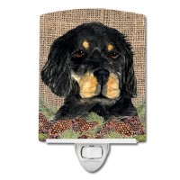 Carolines Treasures Ss4104Cnl Gordon Setter On Faux Burlap With Pine Cones Ceramic Night Light Compact Ulcertified Ideal For