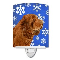 Carolines Treasures Ss4648Cnl Sussex Spaniel Winter Snowflakes Holiday Ceramic Night Light Compact Ulcertified Ideal For Bed