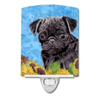 Carolines Treasures Sc9062Cnl Pug In Summer Flowers Ceramic Night Light Compact Ulcertified Ideal For Bedroom Bathroom Nur