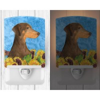 Carolines Treasures Ss4112Cnl Doberman In Summer Flowers Ceramic Night Light Compact Ulcertified Ideal For Bedroom Bathroom