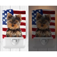 Carolines Treasures Kj1160Cnl Usa American Flag With Yorkie Puppyyorkshire Terrier Ceramic Night Light Compact Ulcertified