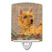 Carolines Treasures Ss4088Cnl Norwich Terrier On Faux Burlap With Pine Cones Ceramic Night Light Compact Ulcertified Ideal F