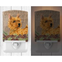 Carolines Treasures Ss4088Cnl Norwich Terrier On Faux Burlap With Pine Cones Ceramic Night Light Compact Ulcertified Ideal F