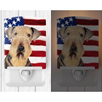 Carolines Treasures Sc9007Cnl Usa American Flag With Airedale Ceramic Night Light Compact Ulcertified Ideal For Bedroom Bat