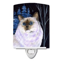 Carolines Treasures Ss8403Cnl Starry Night Cat Birman Ceramic Night Light Compact Ulcertified Ideal For Bedroom Bathroom