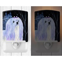 Carolines Treasures Ss8378Cnl Starry Night Maltese Ceramic Night Light Compact Ulcertified Ideal For Bedroom Bathroom Nurs