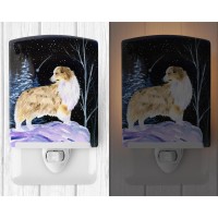 Carolines Treasures Ss8359Cnl Starry Night Australian Shepherd Ceramic Night Light Compact Ulcertified Ideal For Bedroom Ba