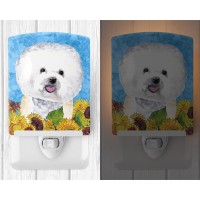 Carolines Treasures Sc9059Cnl Bichon Frise In Summer Flowers Ceramic Night Light Compact Ulcertified Ideal For Bedroom Bath