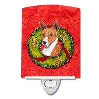 Carolines Treasures Sc9089Cnl Basenji Christmas Wreath Ceramic Night Light Compact Ulcertified Ideal For Bedroom Bathroom