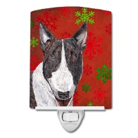 Carolines Treasures Sc9589Cnl Bull Terrier Red Snowflakes Holiday Ceramic Night Light Compact Ulcertified Ideal For Bedroom