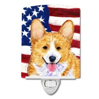 Carolines Treasures Ss4048Cnl Usa American Flag With Corgi Ceramic Night Light Compact Ulcertified Ideal For Bedroom Bathro