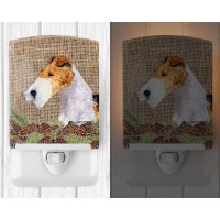 Carolines Treasures Ss4069Cnl Fox Terrier On Faux Burlap With Pine Cones Ceramic Night Light Compact Ulcertified Ideal For B