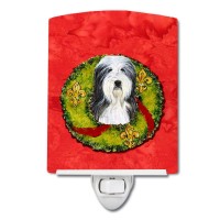 Carolines Treasures Ss4186Cnl Bearded Collie Cristmas Wreath Ceramic Night Light Compact Ulcertified Ideal For Bedroom Bath