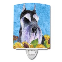 Carolines Treasures Ss4110Cnl Schnauzer In Summer Flowers Ceramic Night Light Compact Ulcertified Ideal For Bedroom Bathroo