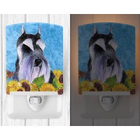 Carolines Treasures Ss4110Cnl Schnauzer In Summer Flowers Ceramic Night Light Compact Ulcertified Ideal For Bedroom Bathroo