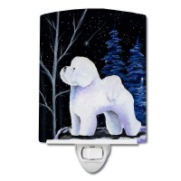 Carolines Treasures Ss8397Cnl Starry Night Bichon Frise Ceramic Night Light Compact Ulcertified Ideal For Bedroom Bathroom