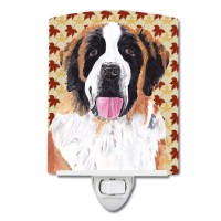 Carolines Treasures Sc9222Cnl Saint Bernard Fall Leaves Portrait Ceramic Night Light Compact Ulcertified Ideal For Bedroom