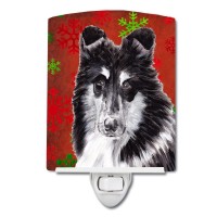 Carolines Treasures Sc9750Cnl Black And White Collie Red Snowflakes Holiday Ceramic Night Light Compact Ulcertified Ideal Fo