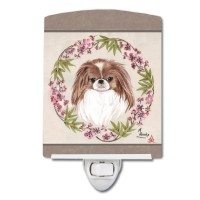 Carolines Treasures Mh1009Cnl Japanese Chin Wreath Of Flowers Ceramic Night Light Compact Ulcertified Ideal For Bedroom Bat