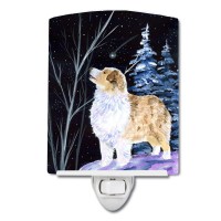 Carolines Treasures Ss8367Cnl Starry Night Australian Shepherd Ceramic Night Light Compact Ulcertified Ideal For Bedroom Ba