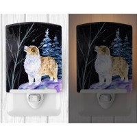 Carolines Treasures Ss8367Cnl Starry Night Australian Shepherd Ceramic Night Light Compact Ulcertified Ideal For Bedroom Ba