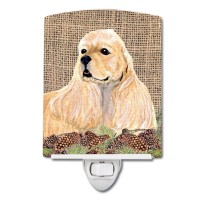 Carolines Treasures Ss4060Cnl Cocker Spaniel On Faux Burlap With Pine Cones Ceramic Night Light Compact Ulcertified Ideal Fo