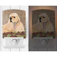 Carolines Treasures Ss4060Cnl Cocker Spaniel On Faux Burlap With Pine Cones Ceramic Night Light Compact Ulcertified Ideal Fo