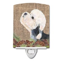 Carolines Treasures Ss4092Cnl Dandie Dinmont Terrier On Faux Burlap With Pine Cones Ceramic Night Light Compact Ulcertified