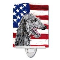 Carolines Treasures Sc9645Cnl Scottish Deerhound With American Flag Usa Ceramic Night Light Compact Ulcertified Ideal For Be