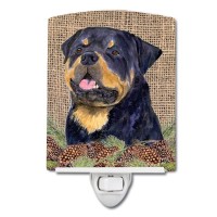 Carolines Treasures Ss4059Cnl Rottweiler On Faux Burlap With Pine Cones Ceramic Night Light Compact Ulcertified Ideal For Be