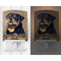 Carolines Treasures Ss4059Cnl Rottweiler On Faux Burlap With Pine Cones Ceramic Night Light Compact Ulcertified Ideal For Be