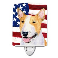 Carolines Treasures Ss4023Cnl Usa American Flag With Bull Terrier Ceramic Night Light Compact Ulcertified Ideal For Bedroom