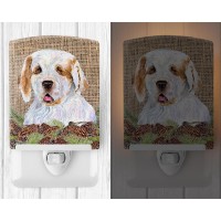 Carolines Treasures Ss4089Cnl Clumber Spaniel On Faux Burlap With Pine Cones Ceramic Night Light Compact Ulcertified Ideal F