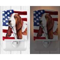 Carolines Treasures Sc9004Cnl Usa American Flag With Basset Hound Ceramic Night Light Compact Ulcertified Ideal For Bedroom