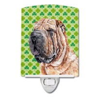 Carolines Treasures Sc9719Cnl Shar Pei Lucky Shamrock St Patricks Day Ceramic Night Light Compact Ulcertified Ideal For Be