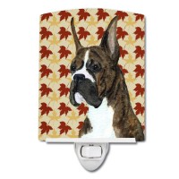 Carolines Treasures Ss4348Cnl Boxer Brindle Fall Leaves Portrait Ceramic Night Light Compact Ulcertified Ideal For Bedroom