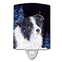 Carolines Treasures Ss8558Cnl Starry Night Border Collie Ceramic Night Light Compact Ulcertified Ideal For Bedroom Bathroom