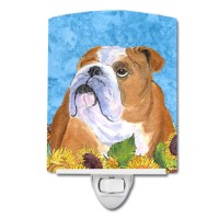 Carolines Treasures Ss4125Cnl Bulldog English In Summer Flowers Ceramic Night Light Compact Ulcertified Ideal For Bedroom B