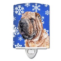 Carolines Treasures Sc9767Cnl Shar Pei Winter Snowflakes Ceramic Night Light Compact Ulcertified Ideal For Bedroom Bathroom