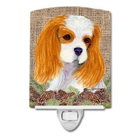 Carolines Treasures Ss4107Cnl Cavalier Spaniel On Faux Burlap With Pine Cones Ceramic Night Light Compact Ulcertified Ideal